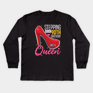 Stepping into my 90th Birthday Like a Queen, 90th Birthday party Mother's Day Kids Long Sleeve T-Shirt